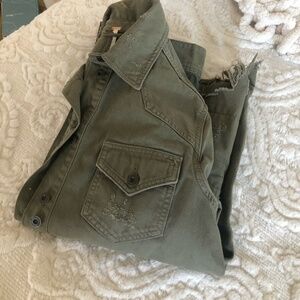 FREE PEOPLE MOONCHILD DISTRESSED OVERSIZE MOSS GREEN JACKET XS